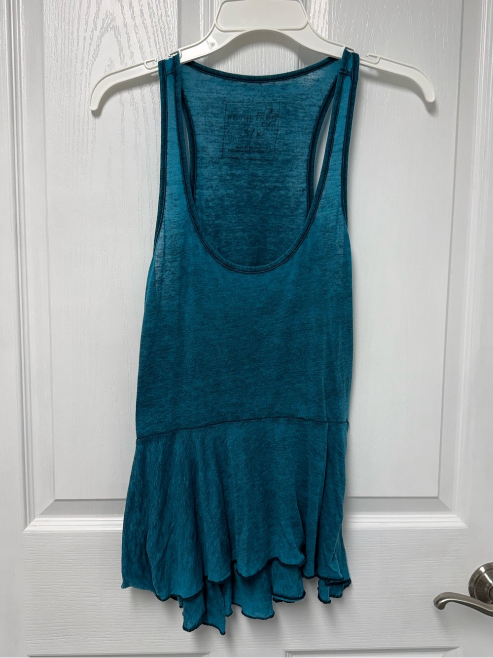 Free People We The Free Irma Turquoise Blue Burnout Peplum Hem Tank Top